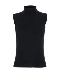 Шерстяной топ без рукавов с ребристой вязкой Sportmax, черный