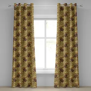 Шторы-люверсы ABAKUHAUS в стиле вестерн, винтажная шляпа, сапоги, подковы, ретро-фон в стиле вестерн, декоративные двухпанельные шторы, 280 см x 260 см, цвет хаки, темно-коричневый, алый