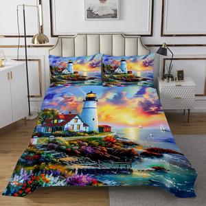 Erosebridal Комплект постельного белья Summer Ocean с морским пейзажем и цветами, 3D дизайн для домашнего декора, Purple Red Blue