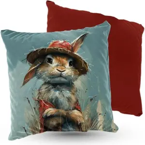 Подушка велюровая ПРЕМИУМ с изображением кролика в шапочке, 40 х 40 см, декоративная с наполнителем, для гостиной, спальни или в подарок, 5 шт. 5made