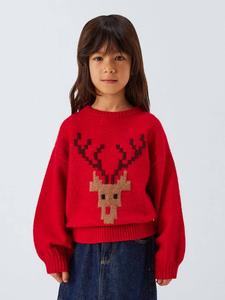 Детский свитер с оленями John Lewis, Red, Multi