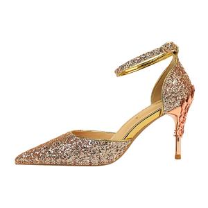 QITUMAUL Тонкие каблуки на шпильке женские шампань, цвет Champagne[Heel Height 7.5cm]