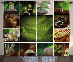 Штора ABAKUHAUS Spa Rustic, ботанический рисунок Каменные травы, универсальная ленточная штора для гостиной с петлями и крючками, 280 x 225 см, цвет: белый, коричневый и зеленый Abakuhaus