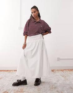 Юбка миди в стиле вестерн с завязками по бокам из белого поплина Reclaimed Vintage