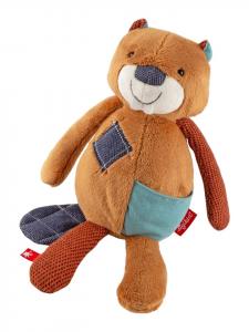 Мягкая игрушка-бобр в лоскутном стиле, Свити, коричнево-голубая