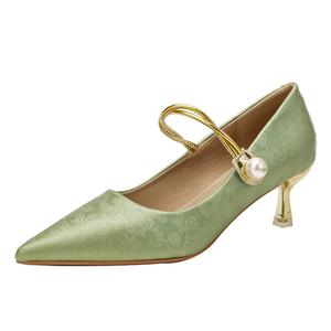 JIUXINGDAO Зеленые женские туфли Мэри Джейн на тонком каблуке, цвет Green