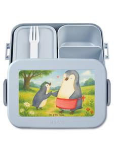 Mr. & Mrs. Panda Ланчбокс с изображением пингвина и ребенка, выполненный в пастельно-голубом цвете (без слов)