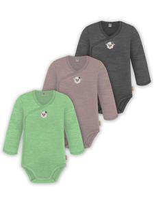 Normani Outdoor Sports Набор из 3 детских боди с длинными рукавами из мериносовой шерсти, антрацитового/розового/зеленого цвета