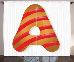 Штора ABAKUHAUS "Рождественский алфавит в деревенском стиле", "Печенье", буква "А", универсальная тесьма для гостиной с петлями и крючками, 280 x 225 см, янтарно-красный белый Abakuhaus