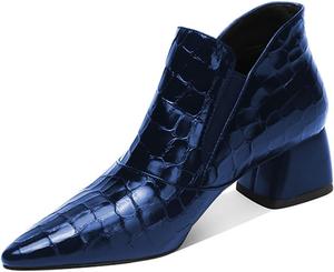 YDN Women: Сексуальные ботинки с острым носком и щиколоткой, массивные ботинки на низком каблуке с эластичной обувью для вечеринки Outddor размер 4-16 US, Blue