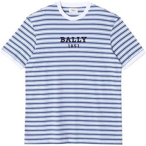 BALLY Футболка с логотипом и полосками Casual Crew Neck с коротким рукавом Men's Blue