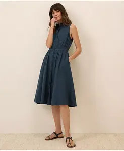 Женское легкое хлопковое платье-рубашка без рукавов Sunset из органического хлопка Pact, синий