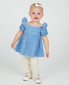 Детский комплект для девочек из двух предметов: вышитая блузка и леггинсы Rare Editions, Blue