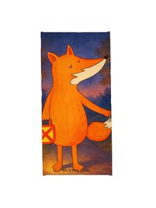 Mr. & Mrs. Panda Дизайн пляжного полотенца с изображением лисы и фонарика, выполненный в бирюзовых пастельных тонах