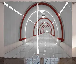 Шторы ABAKUHAUS Space Rustic, Астрономический пришелец, универсальные ленточные шторы для гостиной с петлями и крючками, 280 x 245 см, цвет: белый, красный Abakuhaus