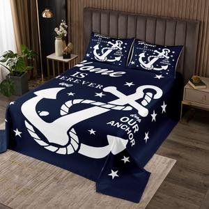 Erosebridal Комплект постельного белья Nautical Anchor в морском стиле с якорями и парусниками, синий цвет для детей и подростков, Blue and White