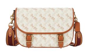 COACH Полевая искусственная кожаная сумка через плечо большая женская янтарная и белая