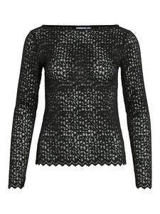 Vila Рубашка с длинными рукавами, кружевным узором и волнистым краем, черного цвета