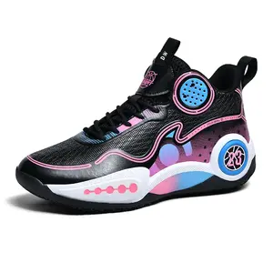 Баскетбольные кроссовки для детей и подростков со средним верхом, амортизирующие и устойчивые к истиранию D&W, черный/розовый/красный