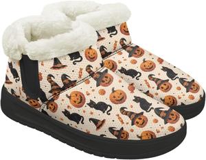 Женские мини-сапоги на платформе, зимние ботинки до щиколотки с уютной меховой стелькой, легкая подошва с антискользящим эффектом Chririnla, Pumpkin Black Cat