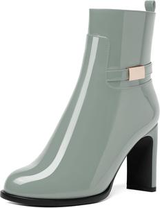 Женские ботильоны SKYSTERRY с круглым носком, на молнии, с лаковой отделкой, для улицы, с высокими каблуками 3,3 дюйма, Grey