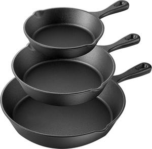 Набор чугунной посуды MegaChef Skillet Trio Pre-Seasoned, 3 предмета, черный