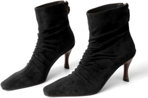 Женские ботильоны SHODENSE с небольшим каблуком-китен, замшевые, с квадратным носком, молнией и плиссировкой, короткие ботинки с каблуком 3 дюйма, платьевые ботильоны до середины голени, удобные, в ретро-стиле, для офиса, размеры 4-11 US, Suede Black