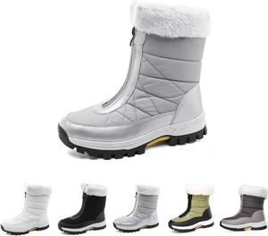 Зимние женские ботинки водонепроницаемые - женские теплые снежные ботинки, противоскользящие, с теплой подкладкой из плюша, молния, ботильоны средней высоты Generic, Light Gray