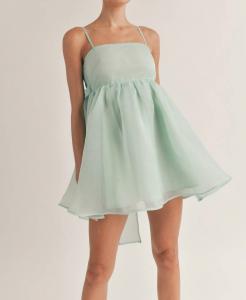 Мятное мини-платье-бэби долл на тонких бретелях Klesis