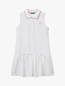 Детское хлопковое пике безрукавное платье-поло Benetton, Optical White