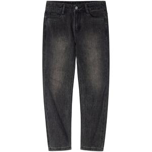 Прямые брюки свободного кроя Vintage дышащие универсальные повседневные потертые джинсы distressed для мужчин CAMEL, черный