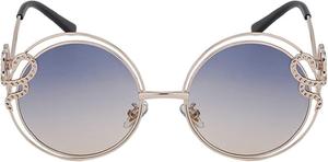 Большие круглые солнцезащитные очки для женщин 2024 года, роскошные солнцезащитные очки в металлической оправе для женщин, модные очки с защитой от УФ-излучения 1999 года Melrose, Blue Pink