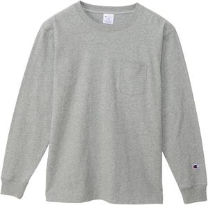 Мужская футболка с длинным рукавом Champion BASICC3-Y432, круглый вырез, хлопок, производство США, футболка с длинным рукавом и карманом, серый