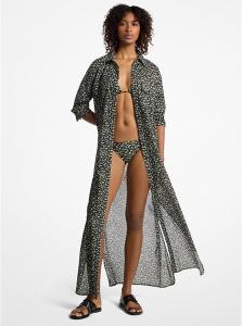 Платье-Рубашка из хлопкового батиста с цветочным принтом Michael Kors, зеленый