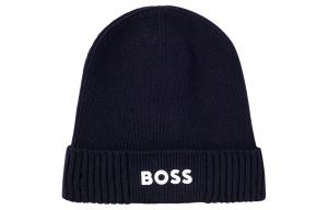 Хлопковая шерстяная мужская шапка-бини тёмно-синяя HUGO BOSS