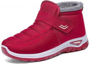 Унисекс зимние водонепроницаемые снежные ботинки с теплой меховой подкладкой, легкие, противоскользящие, для прогулок на свежем воздухе, ботильоны на липучке Forevercan, красный