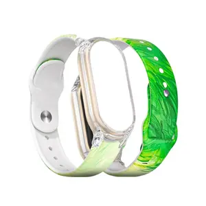 IBOANN Часы Strap Xiaomi Compatibility TPU Material 180mm, Color printing strap - green grassland [without movement transparent case]