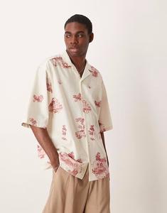 Рубашка свободного кроя Revere с живописным принтом бежевого цвета Asos Design