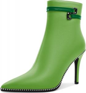 Женские ботильоны Soireelady с заостренным носком, тонким высоким каблуком, расшитые бисером, с коротким голенищем, боковой молнией и металлической пряжкой, каблук 4 дюйма, Matte Olive Green