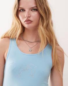 Майка Noisy May с принтом дельфинов и стразами синего цвета