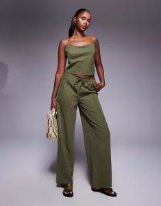 Принцесса Полли Пейджи, топ на бретельках и брюки-клеш с широкими штанинами, полный комплект цвета хаки