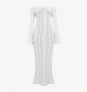 Платье макси Belle с открытыми плечами из эластичного кружева House Of Cb, бежевый