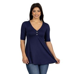 Женская туника с короткими рукавами и пуговицами 24seven Comfort Apparel 24Seven Comfort Apparel, темно-синий