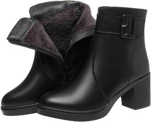 Женские ботинки Niiyyjj из натуральной кожи, теплые шерстяные военные ботинки, с круглым носком, на высоком каблуке, больших размеров, ботильоны, Black Fleece