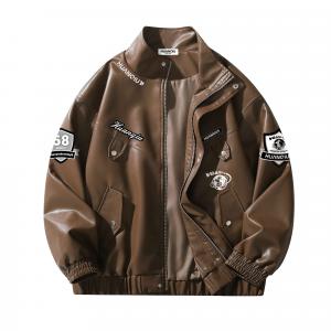 Кожаная куртка Unisex Lapel Moderate HUANQIU, coffee