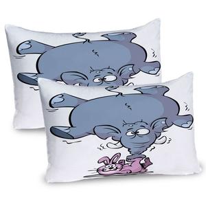ABAKUHAUS Чехол на подушку со слоном, набор из 2 шт., кролик, большой слон, забавный талисман, мультяшное животное, чехол для подушки с декоративным принтом, 80 x 40 см, белый, серый, розовый
