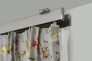 Карниз для штор GARESA "FLAT", 2 направляющие, желаемая длина, прямоугольный профиль, идеальная направляющая, современный, выдвижной, с торцевой заглушкой 280 см, цвет vernickelt/chromfarben