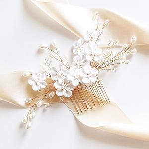 Коконет, золотой гребешок с мелкими цветочками и жемчугом, милое свадебное украшение для волос Kokonet