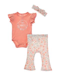 Catherine Malandrino Комплект из 3 предметов: ребристый боди и трусики, коричневый