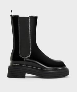 Ботинки челси на платформе средней высоты с декоративной строчкой Charles & Keith, цвет Blackbox